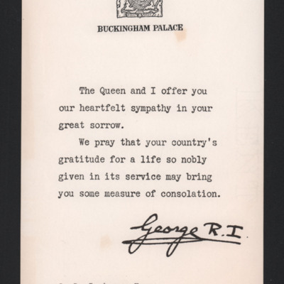 Letter to Roy Jackson&#039;s father from King George
